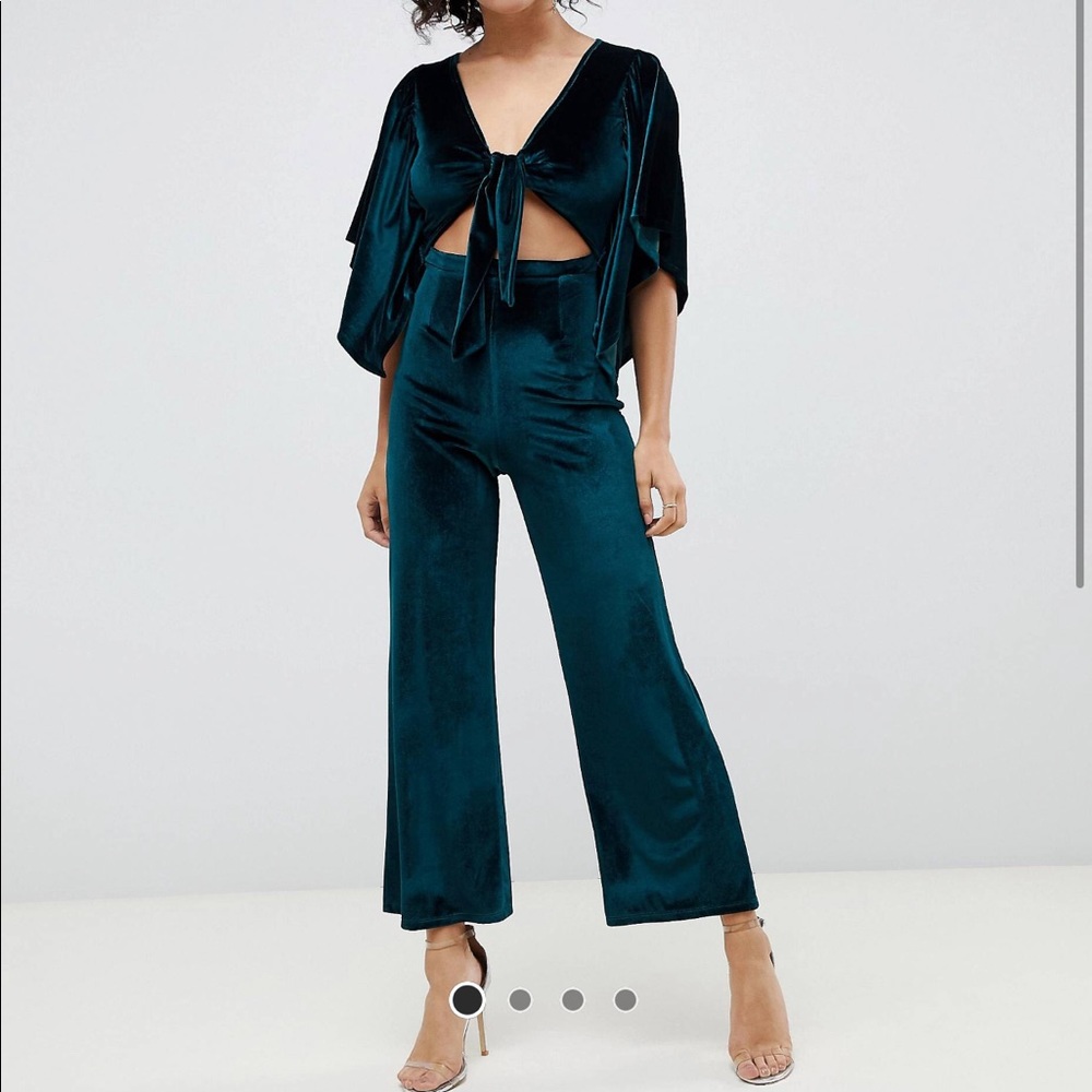 ASOS Teal Velvet Tie-Front Jumpsuit